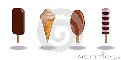 Ice cream, 3D rendering, colorful ice cream illustration set Vector Illustration